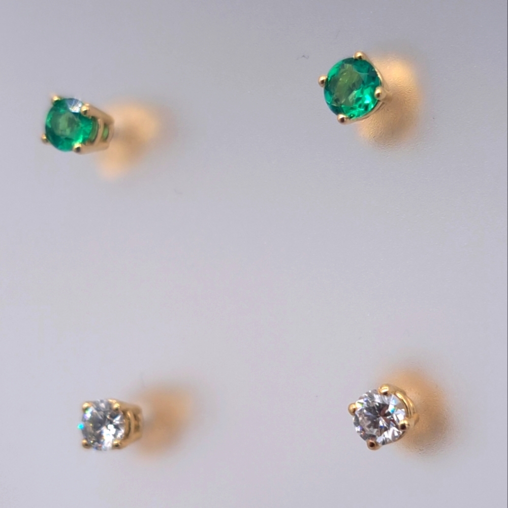 Natural Colombian Emerald & Lab Diamonds Stud Earrings Set